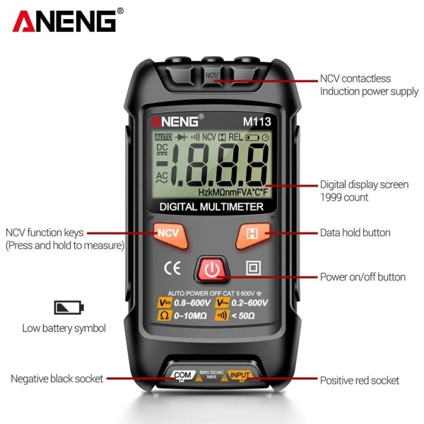 Digital Multimeter Spændingsmåler SORT Black