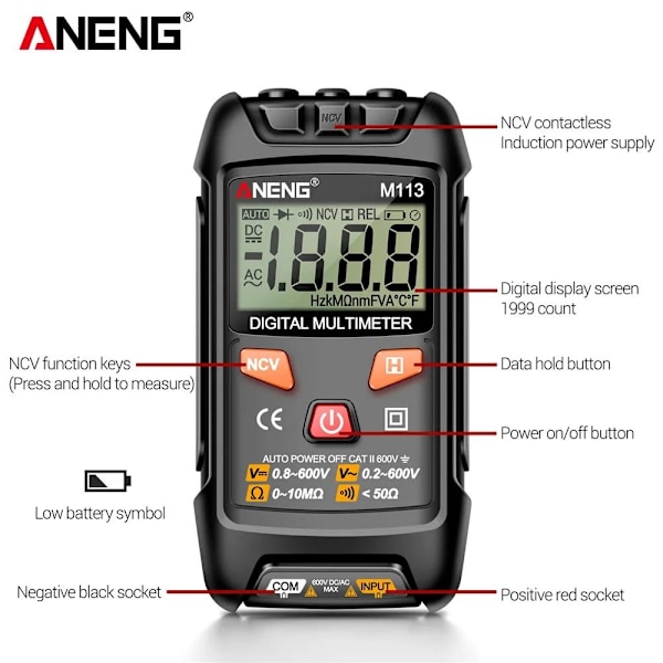 Digital Multimeter Spenningsmåler SORT Black
