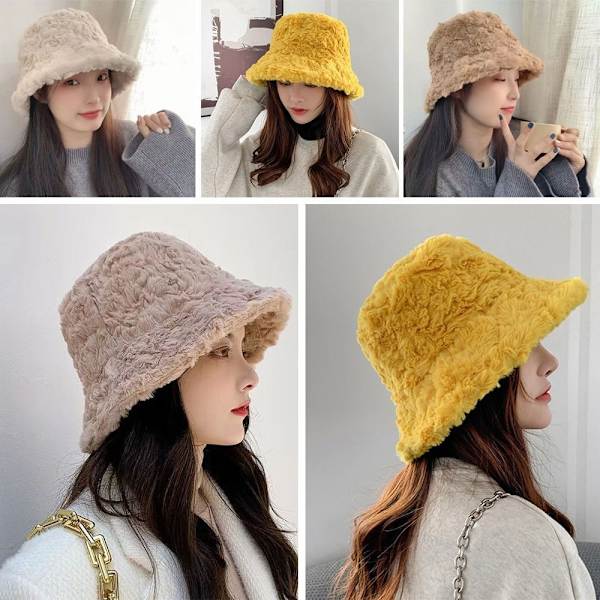 Plysch Bucket Hat Fisherman Cap VIT White