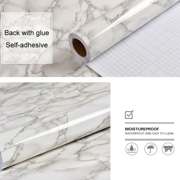 Marble Wallpaper Desktop Sticker Möbelrenovering VIT White 40cm x 3m