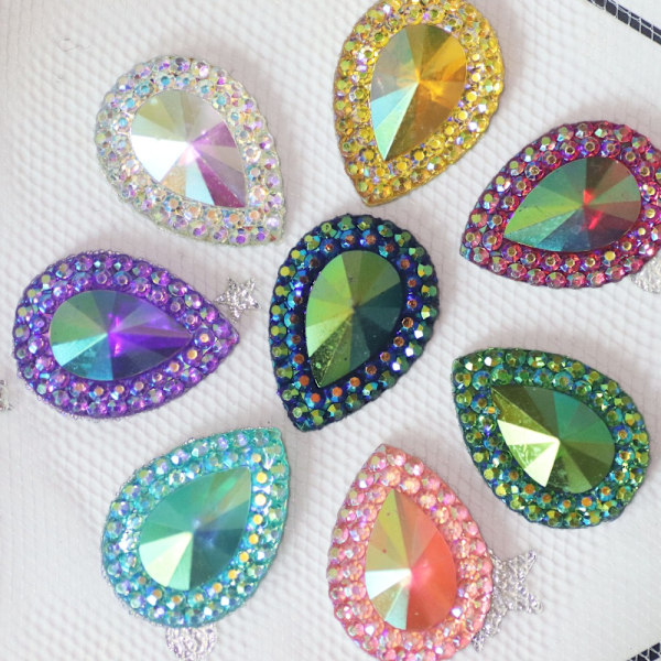 50 stk 13*18mm Glitter Vanddråbe Rhinestone Flatback Applique purple