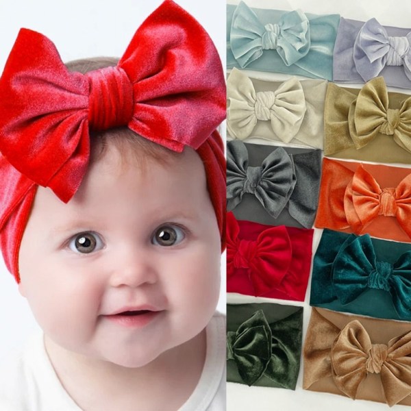 Velvet Baby Bow pannebånd Nyfødt vinterhårbånd RØDT Red