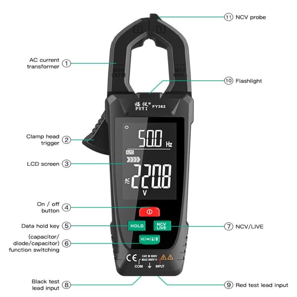 Digital Clamp Meter Smart Multimeter Transistori Testers