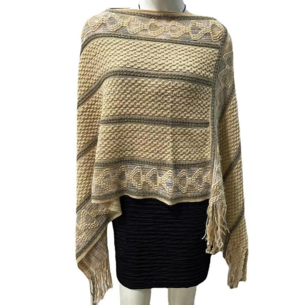 Mongolsk Poncho Twill Stripe Tassel Shawl LIGHT KHAKI light khaki