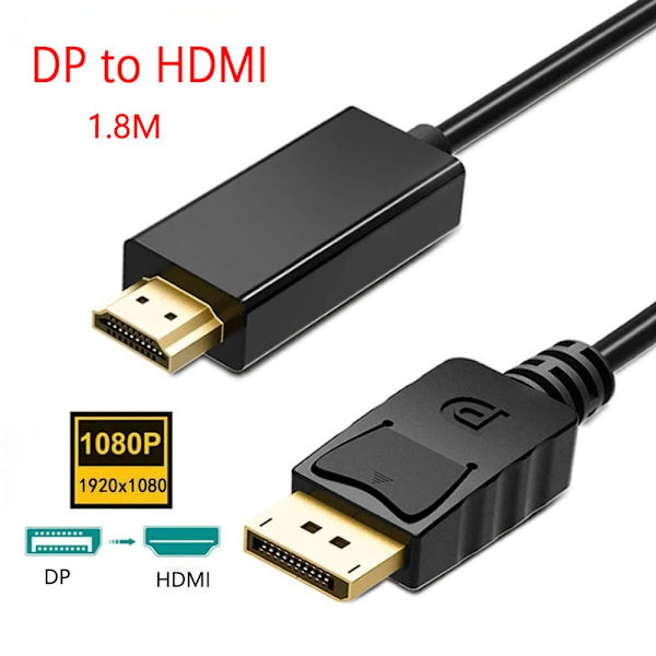 DP till HDMI omvandlingskabel kabeladapter VIT White