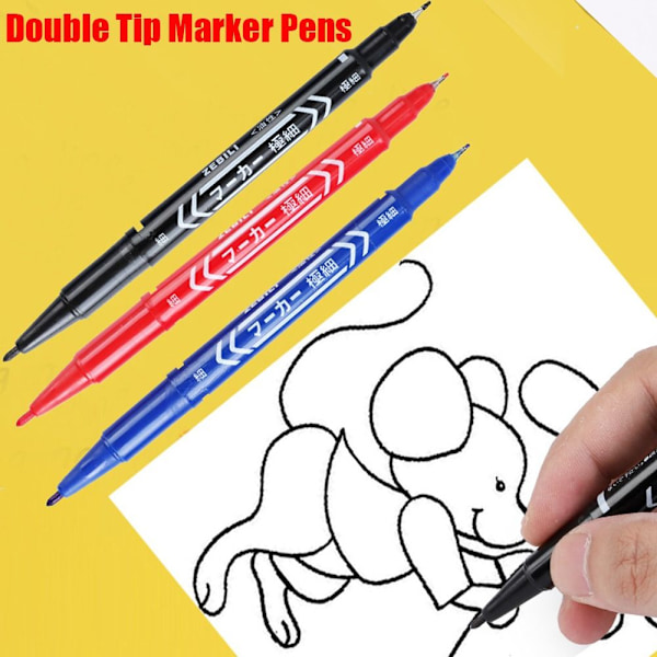 10 Stk Dobbelt Tip Pen Oily Pen SORT Black