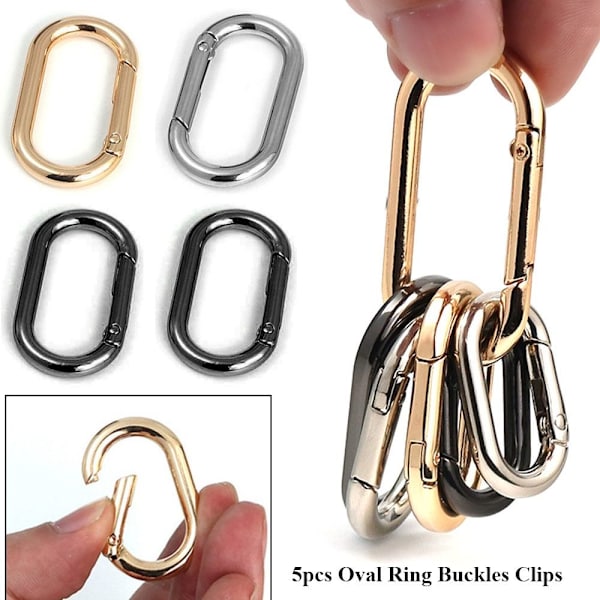 5 stk Spring Oval Ringe Taske Bæltespænder SORT 21,2X14,2MM Black 21.2x14.2mm