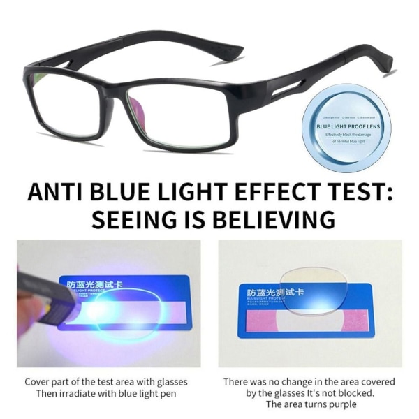 Anti-Blue Light lukulasit Neliönmuotoiset silmälasit MUSTA Black Strength 250