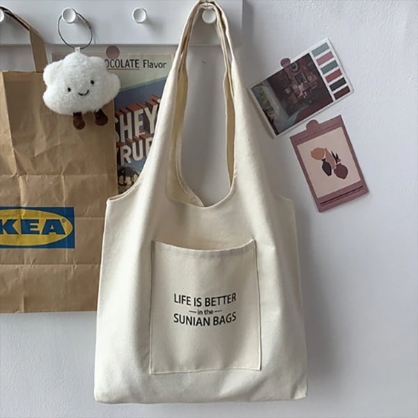 Shopping Bag Tekst Mønster Utskrift Beige Bag B B B