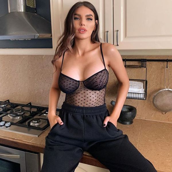 Sexet lingeri erotisk kropsstrømpe SORT L black L