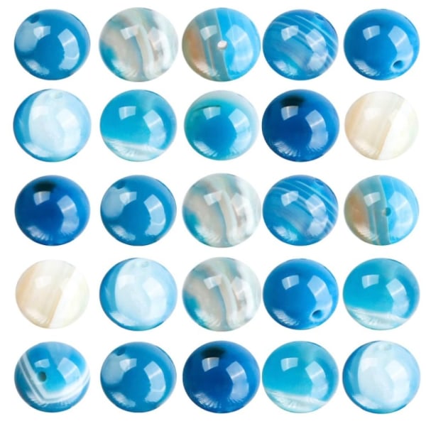 Naturlig blå stripete Agatperler Runde Spacer Beads Energy