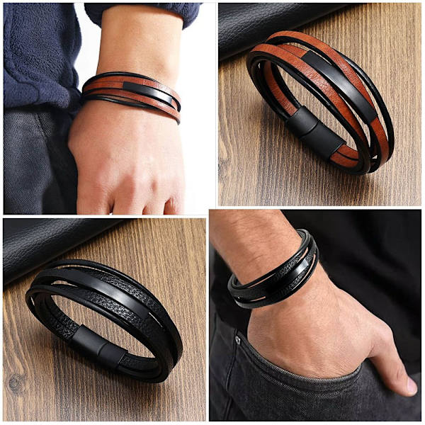 Læderarmbånd Flettet kædearmbånd SORT Black
