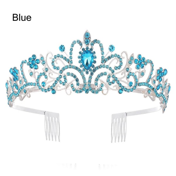 Silver Tiara Crown Crystal Pannband BLÅ BLÅ Blue