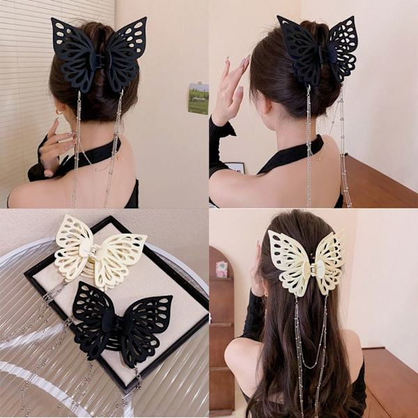 Butterfly Tassel Hair Claw Hestehale Claw Clip SVART black