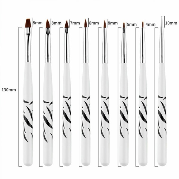 8 STK Nail Art Brush Gel Nail Brushes Trådtegnepenn 8PCS