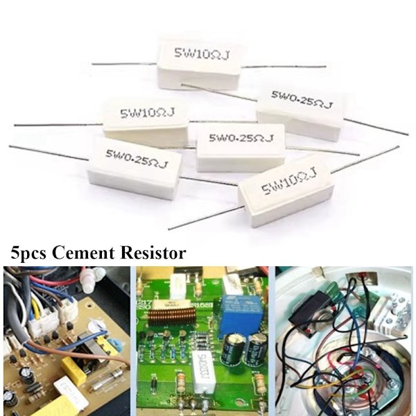 5 stk Cementmodstand Beskyttelsesmodstand 5W 0,1 OHMS 5W 0,1 OHMS 5W 0.1 Ohms