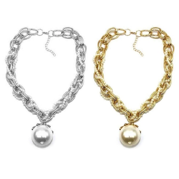 Crystal Dame Pearl Chain Choker Collar GULL Gold