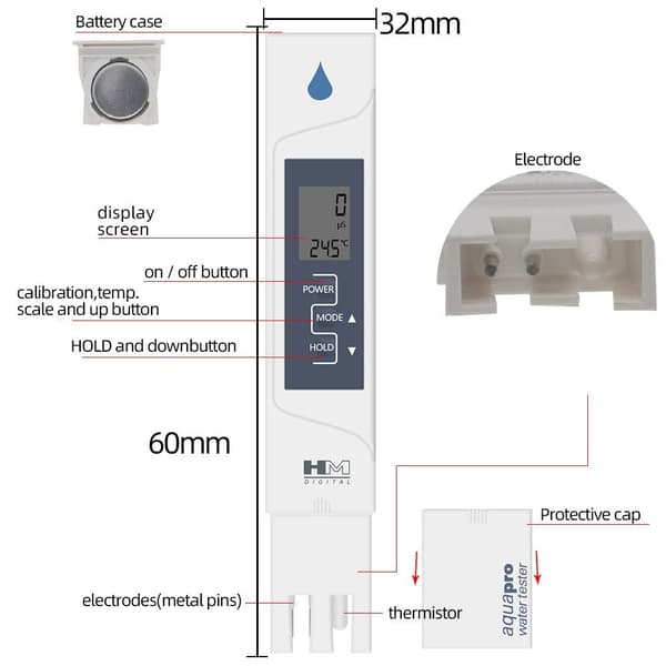 Vannkvalitetstester Temperatur EC Meter Vannkvalitetsanalysator