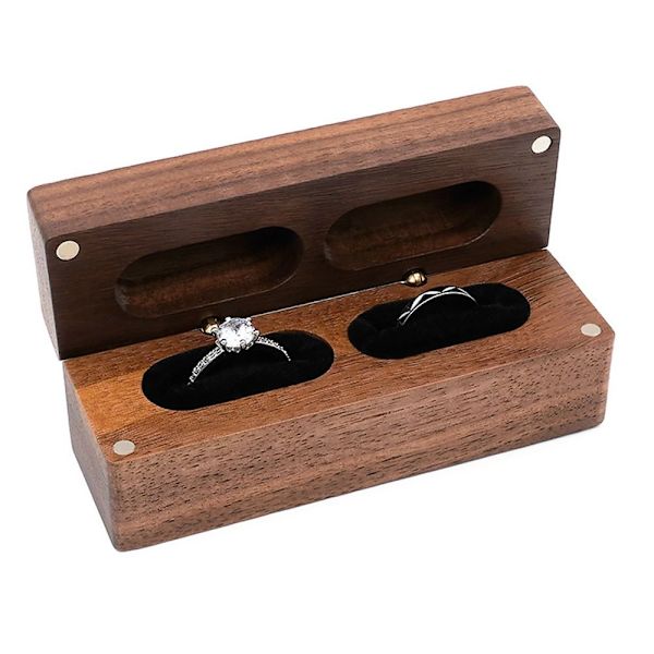 Valnød Træ Ring Box Halskæde Ring Ørering Box SORT Black
