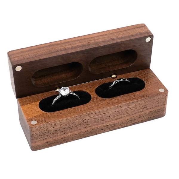 Valnöt Trä Ring Box Halsband Ring Örhänge Box SVART Black