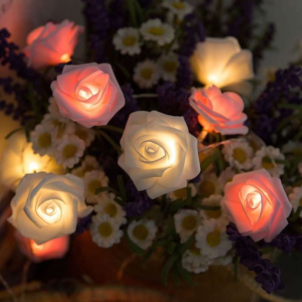 LED Rose Flower String Lights Fairy String Lights VIT&ROSA white&pink