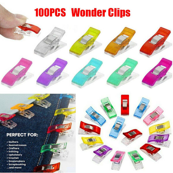 100 stk. Syklips Tøjclips Bindingsklemmer Patchwork Stof