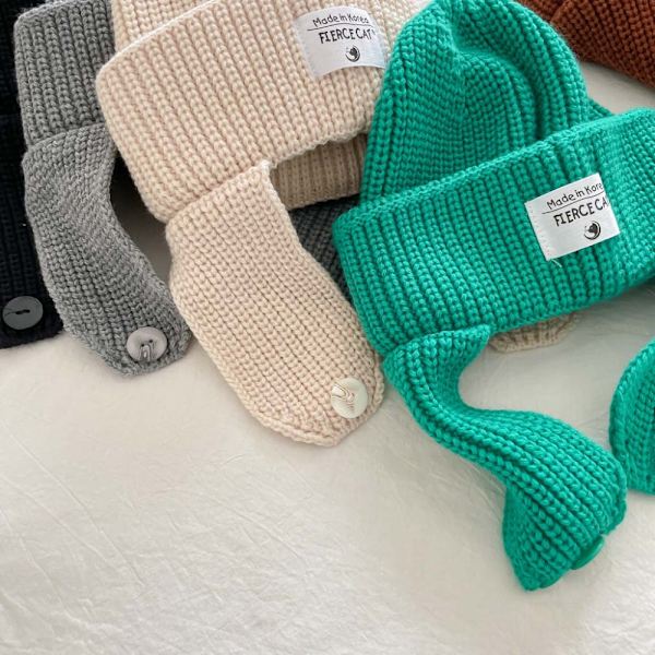 Stickade mössor för barn Beanie Ear Cup GRÅ grey