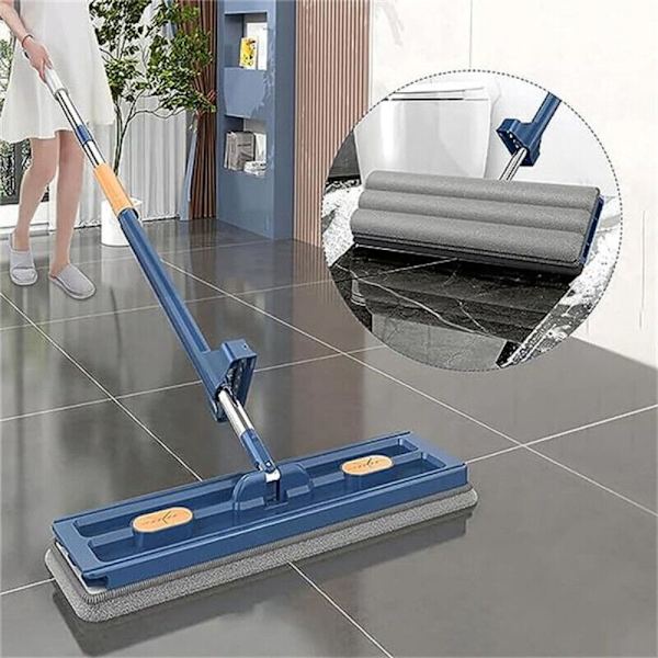 Stor platt mopp 360° roterande mikrofibermoppar BLÅ Blue