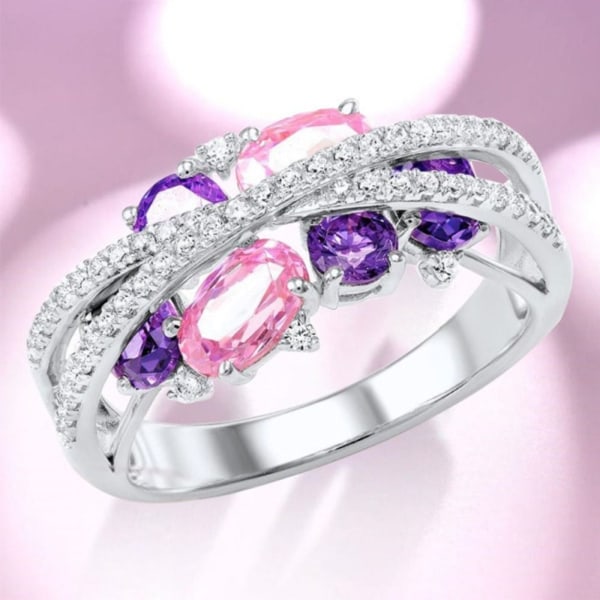 Moissanite Ring Bryllupsforlovelsesring PINK STØRRELSE 10 STØRRELSE 10 pink size 10-size 10