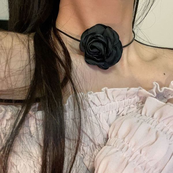 Rose Blomst Choker Rose Choker Halskæde SORT 145-150CM BLACK 145-150CM
