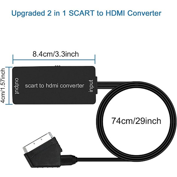 Konverter SCART til HDMI Video Audio Adapter