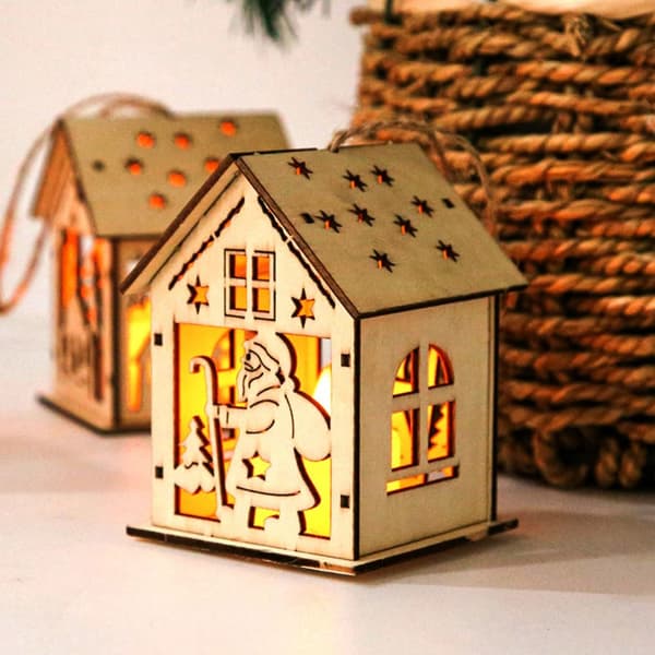 2 stk DIY Xmas træhus jule LED lys 2 2 2