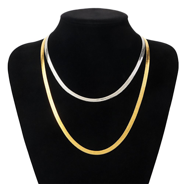 18"/20" platt ormkedja fiskbenshalsband Gold 2.5mm-45CM