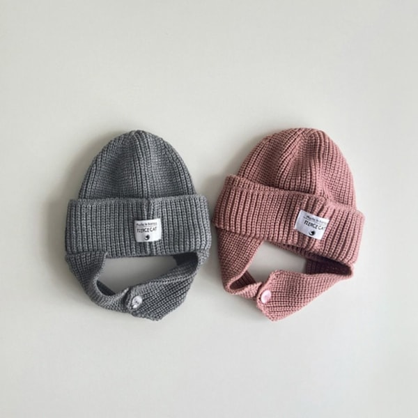 Stickade mössor för barn Beanie Ear Cup KAFFE coffee