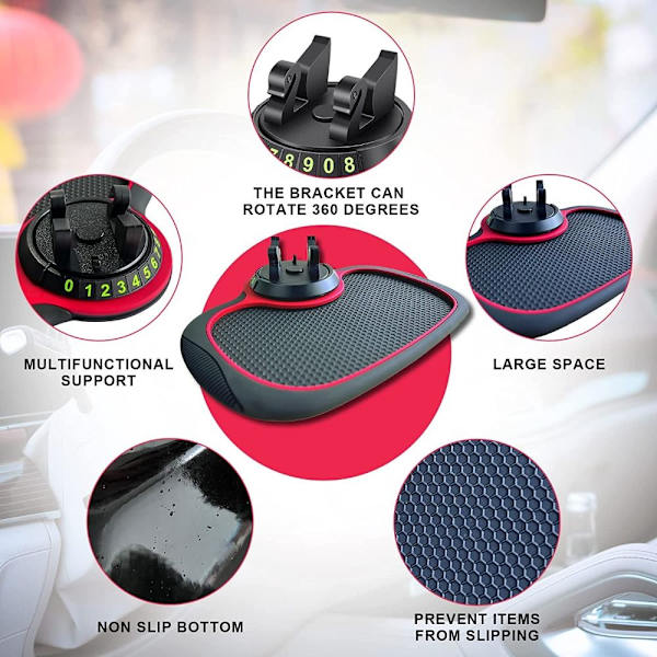 Bil Phone Holder Pad Bil Anti-Slip Mat Dash Phone Mount Black&Red