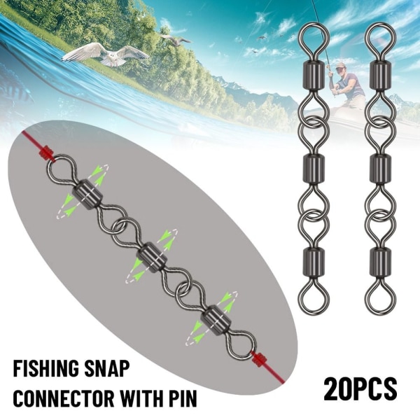 20 stk Fishing Snap Connector med Pin Rolling Swivel 5 5 5