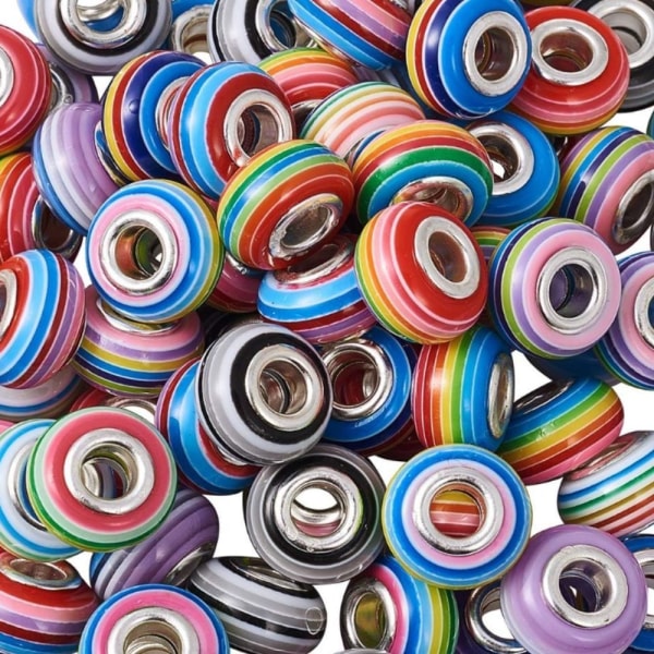 100 kpl Rainbow Stripe European Beads Large Hole Beads Hartsi
