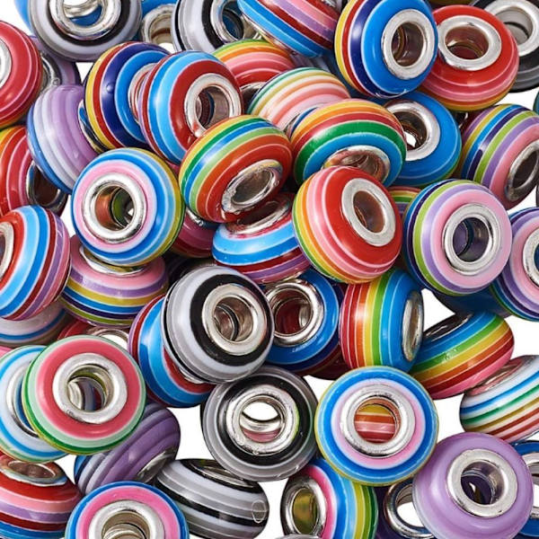 100st Rainbow Stripe European Beads Large Hole Beads Resin