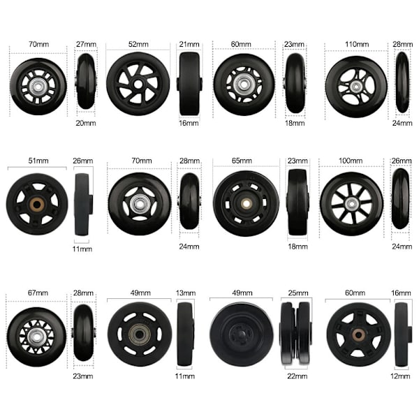 2 stk. Udskift hjul Rejsebagage hjul 12 12 12