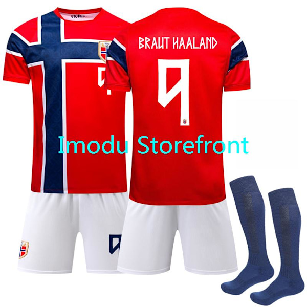 2026 VM Norge Landslag Hjemme Barn Skjorte+shorts+sokker (Nr.9 Haaland Trykt) 28