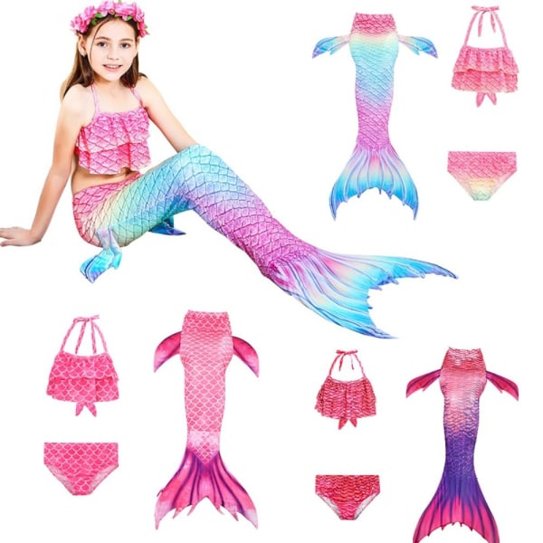 3 stk Kids Mermaid Tail Bikini Sæt B-130CM B-130CM B-130CM