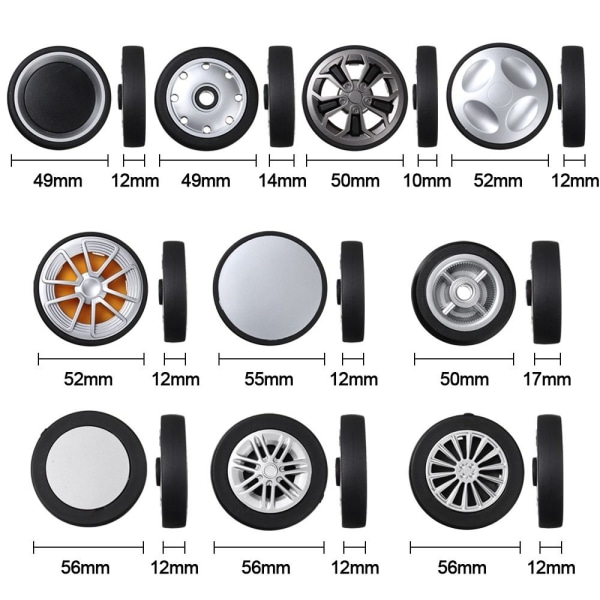 2 Stk Udskift Hjul Rejse Bagage Hjul 56MM X 12MM 56mm x 12mm