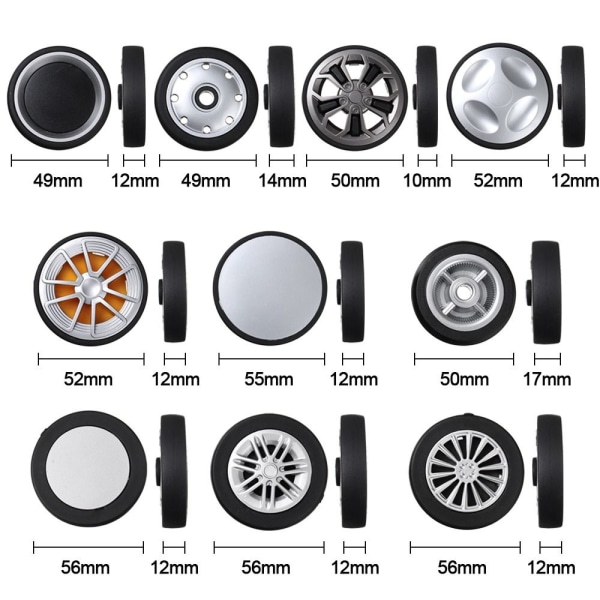 2kpl Vaihtopyörät Matkatavarapyörät 56MM X12MM 56mm x12mm