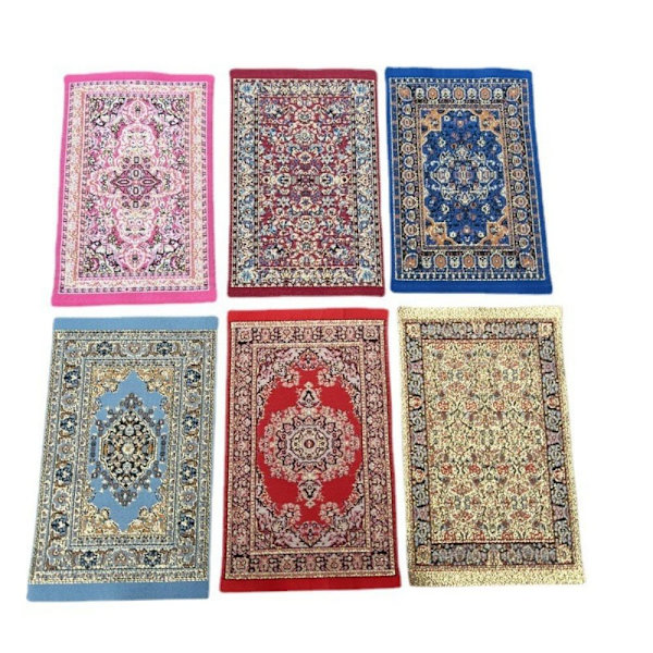 3 STK Dukkehustæppe Miniaturevævetæppe RØD red