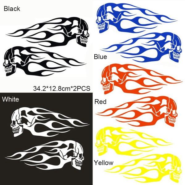 3D Drivstofftank-klistremerker Flame Skulls Decals HVIT HVIT white