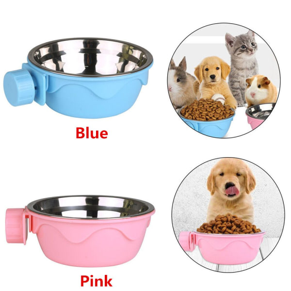 Pet Dog Rostfritt stål Hängande matvattenskål Pink
