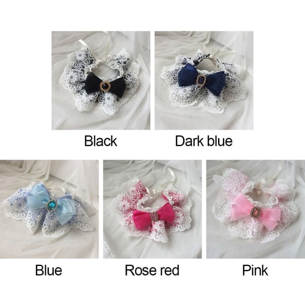 Lace Bowknot Pearl Collar ROSE RED S rose red S