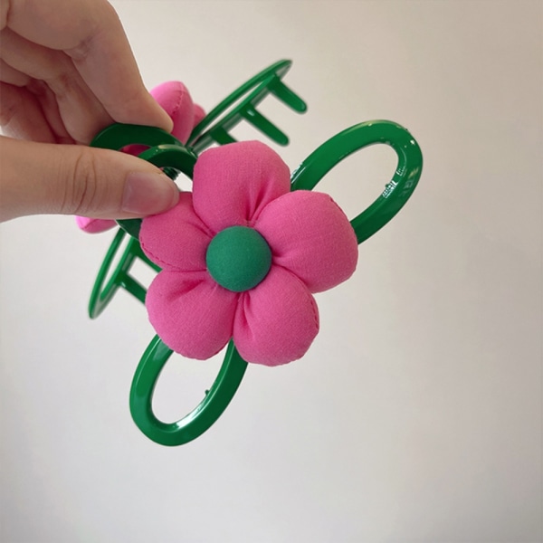 Shark Clamp Röd Blomma Hårklo Grön Clip Hårnål 13cm