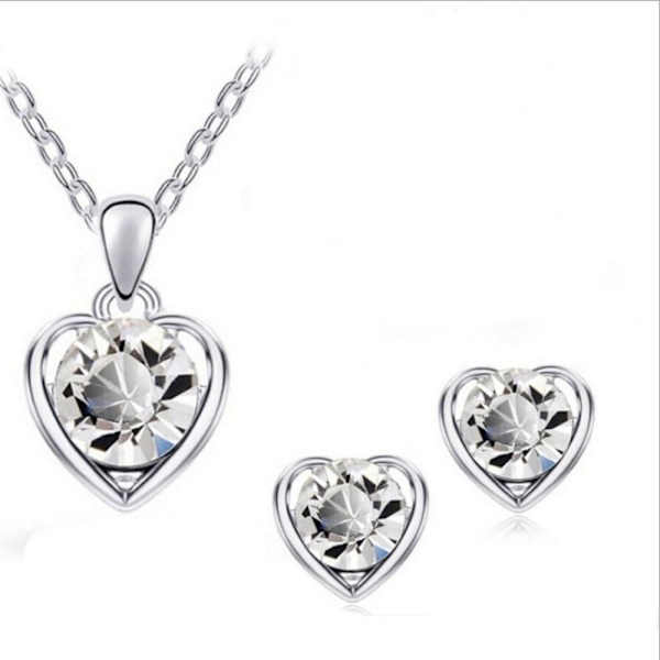 Crystal Heart Kaulakoru Korvakorut SILVER Silver