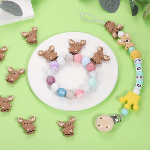 10 stycken söta rådjur silikonpärlor Animal Spacer Beads Tecknad
